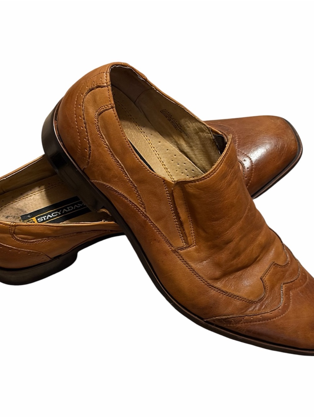 Stacy Adams Cognac Brown Leather Wingtip Slip On Dress Shoes